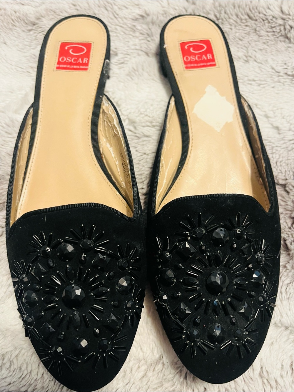 Oscar de la Renta Black Embellished Mule Flats